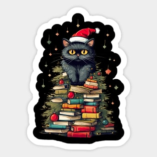 Christmas Cat Books Tree watercolor Sticker